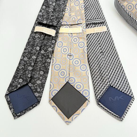 Lot (3) Michael Kors Necktie Mens Tie Multicolor Check Floral Geometric Silk 59" - Picture 4 of 8